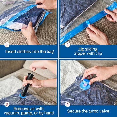 5 Pack Small Vacuum Storage Bags for Comforters, Blankets & Clothes – Vacuum Sealed Compression Bags with Hand Pump – Space Saver Storage Bags for...