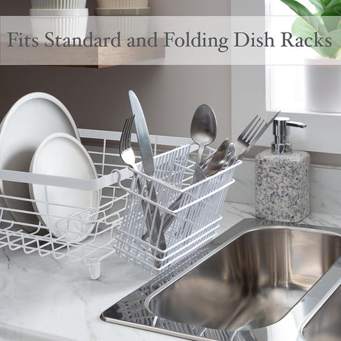 Kitchen Details Cutlery Basket | Hanging | Attach to Standard Dish Drying Rack | Utensil Caddy | Vinyl Coated | 3 Compartment | White...