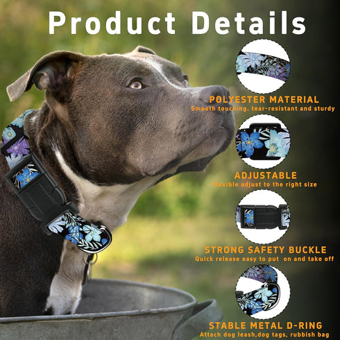 Dog Collar for Boys Girls, Floral Puppy Collar for Small Medium Large Dogs, Adjustable Floral Pattern Soft Pet Collar with Safety Buckle for Male ...