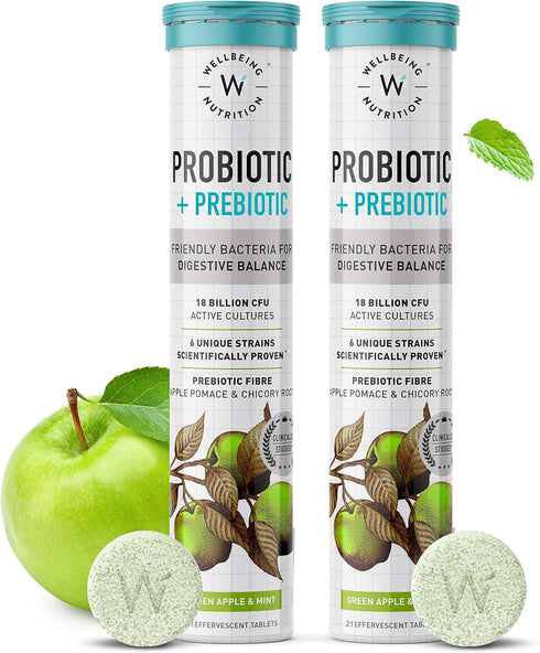 WELLBEING NUTRITION Daily Probiotic + Prebiotic| Plant Based |18 Billion CFU, 6 Strains for Men & Women with Organic Prebiotic Fiber for Digestion...