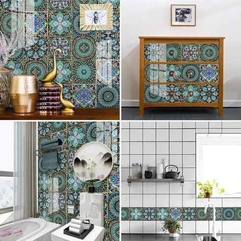 16 Pcs 6x6 Inch Mandala Decorative Tile Stickers, Peel and Stick Adhesive Tile Stickers, Home Decor, Furniture Decor, Staircase, Backsplash Tile S...