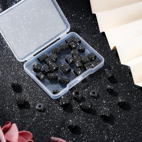 Yinkin 40 Pieces Zircon Rhinestone Beads Tube Column Pave Bead Charms Cubic Zirconia Big Hole Spacer Jewelry Bracelet Connector Crystal for DIY(Bl...