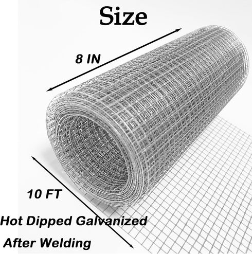 Hardware Cloth 1/4 inch 8inx10ft Galvanized After Welding 23 Gauge,Wire Cloth Wire Mesh Roll Chicken Wire Fence Mesh Roll for Chicken Pen/Coop Fen...
