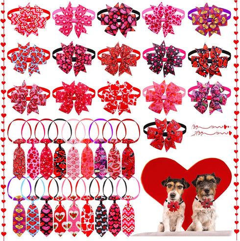 24pcs Valentine's Day Dog Collar Bow Ties Set, Adjustable Holiday Valentines Day Dog Grooming Bow Ties and Dog Neck Ties, Basic Small Dog Bow Ties...