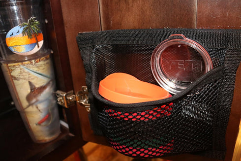 Cabinet Lid Organizer - Red Mesh - Holds 20 Lids - Easy Install Velcro...