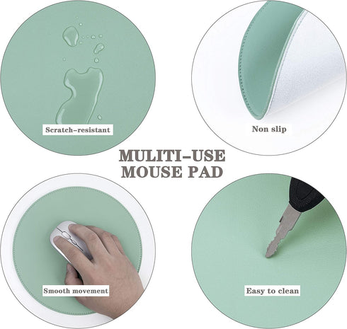 Round Mouse Pad,Non-Slip Mouse Mat with Premium Stitched Edge,Waterproof Thickened PVC Leather Mouse Pad for Office Work/Home/Decor-8.66"(Green,1 ...