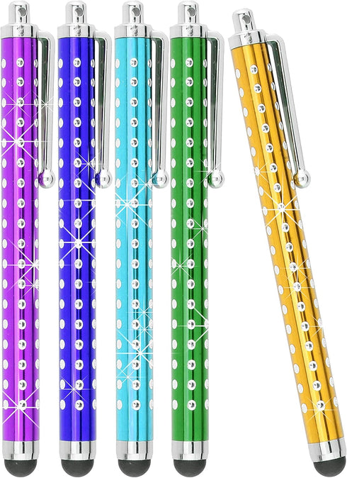 Eco-Fused 10 Pack Bling Metal Stylus Pens - Universal - Compatible with All Capacitive Touchscreen Devices - for iPad, iPhone, Samsung Phones and ...
