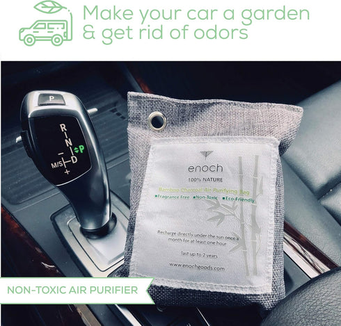 Enoch Bamboo Charcoal Air Purifying Bags (4 Packs) Activated Odor Moisture Absorber, Natural Air Freshener. Air Deodorizer Dehumidifier Bags for H...