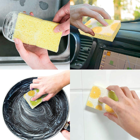 CELOX 6 Pack Lemon Printed Dual Sided Scrub Dish Sponges, Non Scratch Sponge for Kitchen Cleaning, 4.5" x 2.8" x 0.8"...