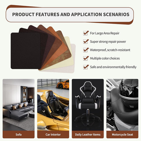 ONine Leather Repair Patch?Self-Adhesive Couch Patch?Multicolor Available Scratch Leather 8X11 Inch Peel and Stick for Sofas, Car Seats Hand Bags ...