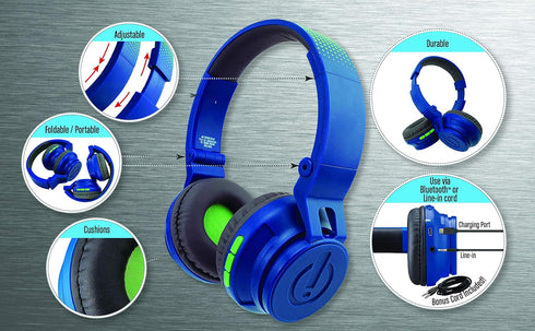 eKids Wireless Bluetooth Kids Headphones with Microphone, Portable Volume Reduced to Protect Hearing Rechargeable Battery, Adjustable Kids Headban...