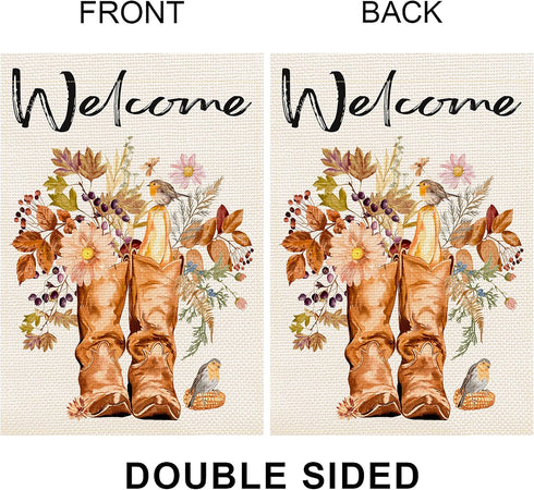 Welcome Boots Garden Flag Vertical Double Sided Flower Bird Autumn Fall Yard Outdoor Decor 12.5 x 18 Inches(Welcome Boots)...