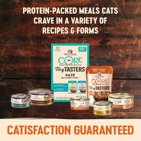 Wellness CORE Tiny Tasters Wet Cat Food, Complete & Balanced Natural Pet Food, Made with Real Meat, 1.75-Ounce Pouch, 12 Pack (Adult Cat, Tuna Pat...