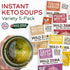 Wild Zora Instant Keto-Friendly Soups 5-Pack Variety, Broth Made with Grass-Fed Beef, Free-Range Chicken, and Vegetables, Gluten-Free, Low Carb, N...