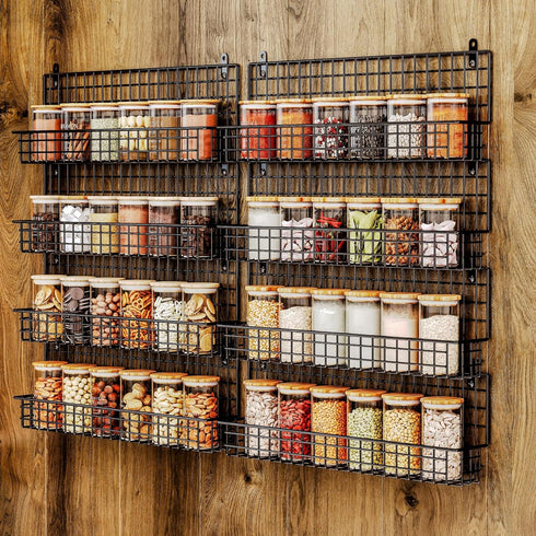 X-cosrack 4 Pack Spice Rack Wall Mount, Upgraded Connectable Seasoning Organizer for Space-Saving, Hanging Spice Storage for Cabinet/Pantry Door (...