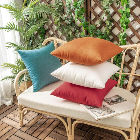 Woaboy Set of 2 Red Outdoor Throw Pillow Covers Decorative Farmhouse Linen Pillowcase Solid Waterproof Cushion Cases for Bedroom Living Room Sofa ...