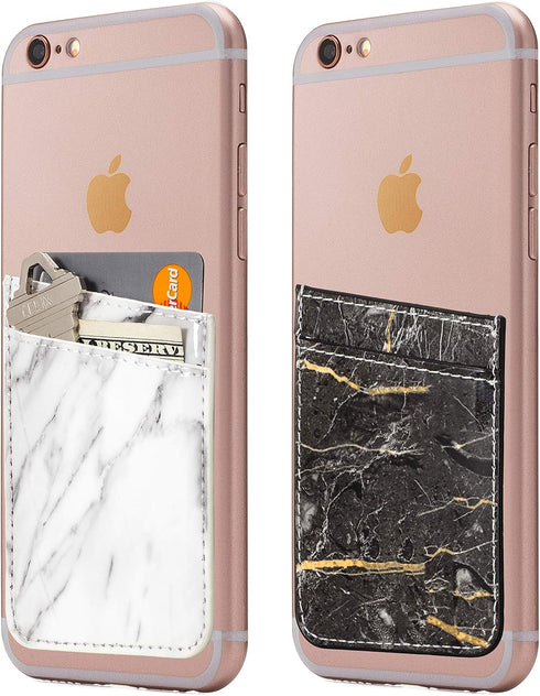 (Two) Cell Phone Stick On Wallet Card Holder Phone Pocket for iPhone, Android and All Smartphones. (White & Black)...