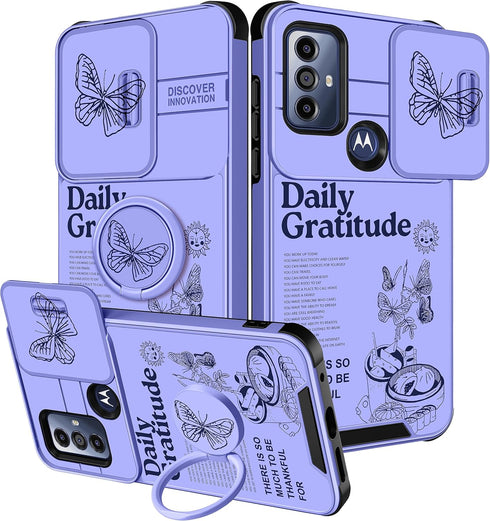 (2in1 for Motorola Moto G Pure Phone Case/Moto G Power 2022 Phone Case/Moto G Play 2023 Case for Women Cute Butterfly Girls Girly Cover Pretty Pur...