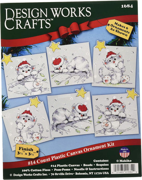Design Works Crafts Christmas Cats Cross Stitch Ornament Kit, 3-1/2" x 3-1/2"...