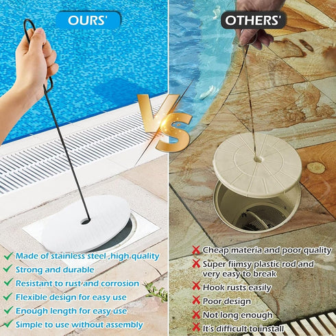 3 Set Pool Skimmer Basket Hook, 16? Stainless Steel Skimmer Lid Lifting Hook with Pool Test Pool Filter Skimmer Handle Inground Pool Cleaner Tools...