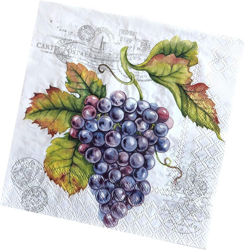 20-ct 13x13 Purple Grape Napkins Decoupage Napkins Luncheon Cocktail Paper Napkins Decorative Paper Napkins for Dessert Birthday Wedding Anniversa...