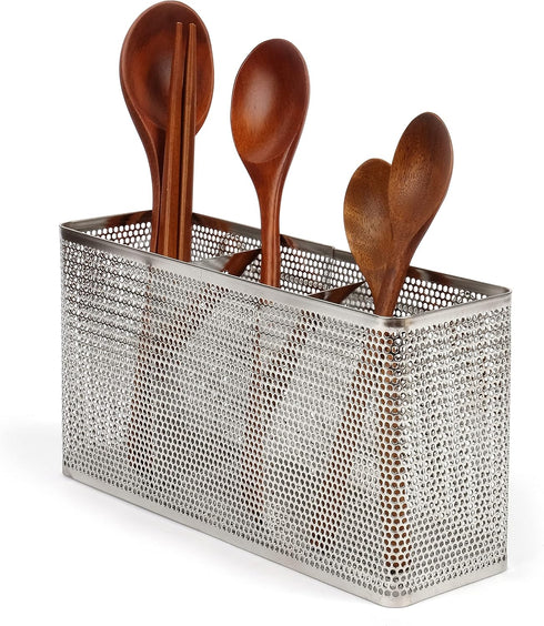 Kitchen Utensil Chopsticks Perforated Holder with Hooks - 304 Stainless Steel Storage for Organizer Dishwasher Safe (Large Rectangle)...