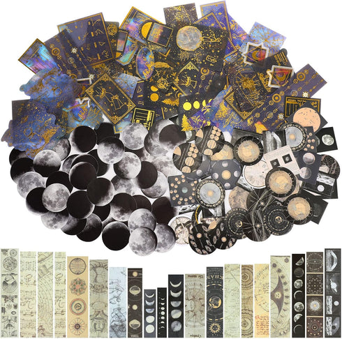 Marspark 191 Pieces Vintage Astronomy Stickers Celestial Galaxy Planet Space Sticker Set for Journaling, Moon Phase Planner, DIY Scrapbook(Classic...