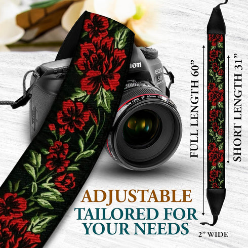 Art Tribute Camera Strap for All DSLR and Mirrorless Cameras Including Binoculars. Universal Neck Crossbody & Shoulder Floral Cotton Elegant Camer...