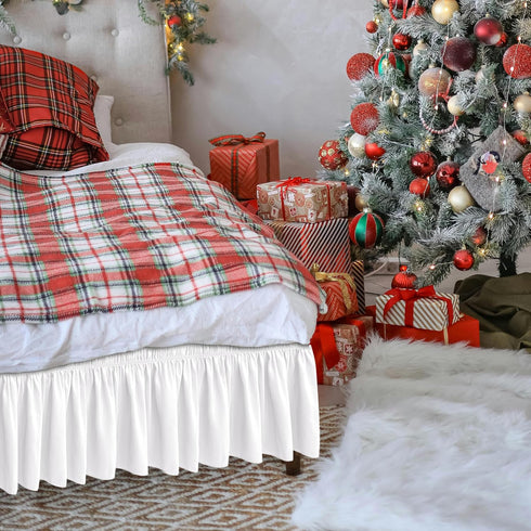 Biscaynebay Wrap Around Bed Skirts for King & Cal King Beds Extra Short Drop of 9", White Elastic Dust Ruffles Easy Fit Wrinkle & Fade Resistant S...