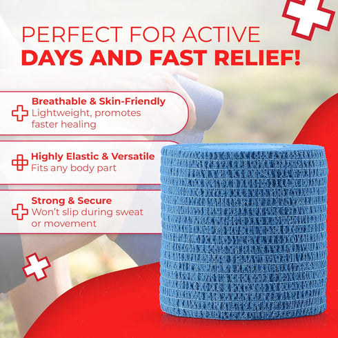 Ever Ready First Aid Self Adherent Cohesive Bandages 3" x 5 Yards - 12 Count, Rainbow Colors...