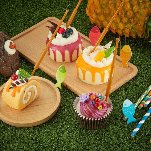 Boao 40 Pieces Mini Fish Pole Decoration Little Fisherman Fishing Pole Picks Mini Cupcake Picks for Birthday Party Tropical Party Appetizer Cake D...