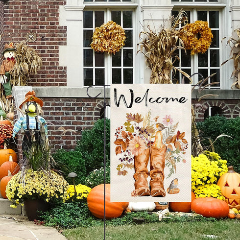 Welcome Boots Garden Flag Vertical Double Sided Flower Bird Autumn Fall Yard Outdoor Decor 12.5 x 18 Inches(Welcome Boots)...