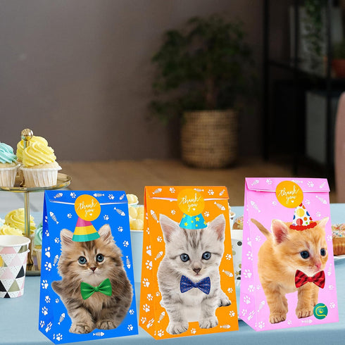 Cat Gift Bags Kitten Paper Goodie Candy Treat Bags for Kids Birthday Pet Adoption Cat Theme Party Decoration Supplies Favors Kitten Themed Goodie ...