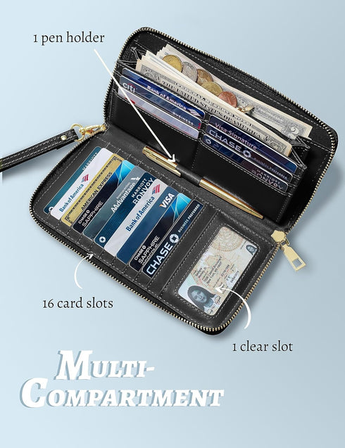 Women's Wallet, Black, Faux Leather, RFID Protected, 8.9" x 4.7" x 0.8"...