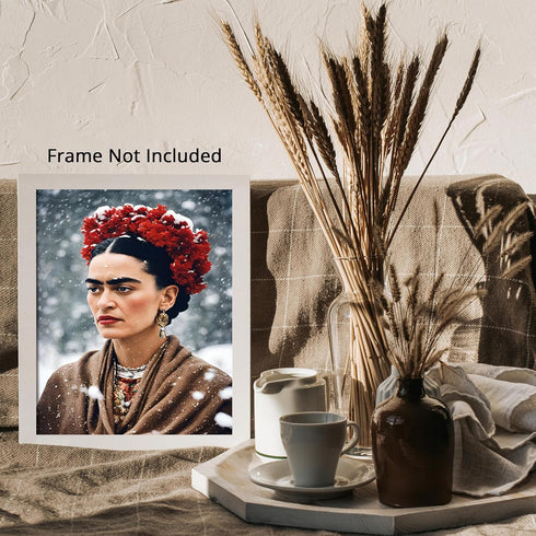 Posterizer 1 pcs- Frida Kahlo inspied art in the winter-Famous Figures Art Collection-Floral Botanical Art- Living Room Bedroom Decor- unframed wa...