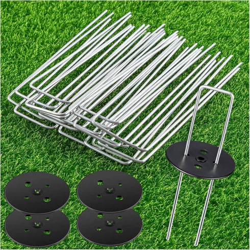6-Inch Galvanized Landscape Staples, U-Shaped Garden Landscape Pins, Weed Barrier Stakes with Plastic Fixing Caps, for Securing Fences, Outdoor Wi...