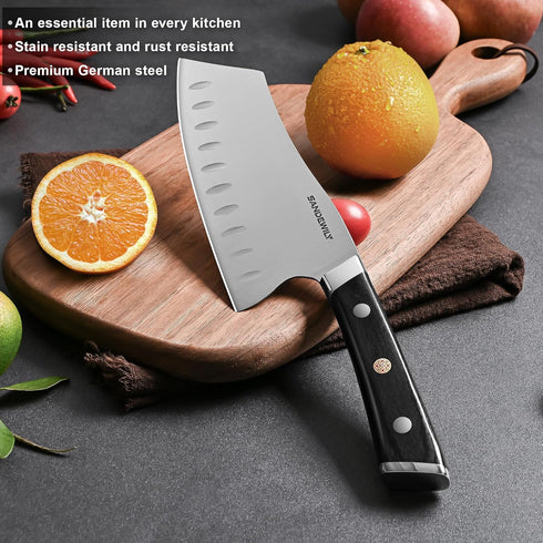Meat Cleaver Chef Knife,7-in Ultra Sharp Kitchen Knife,Slicer Knife Cooking Knife Vegetable Knife,German HC Stainless Steel,Full Tang Wood Handle,...