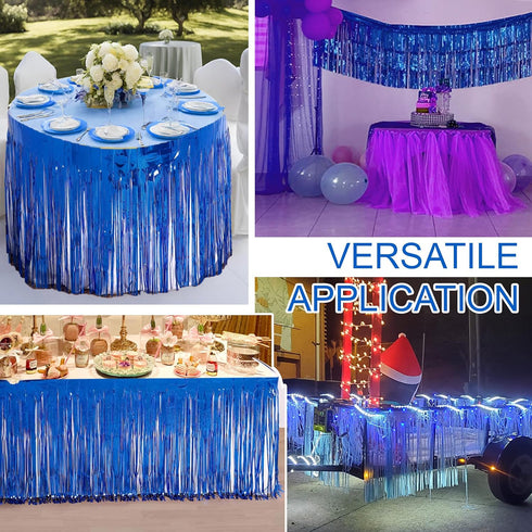 allgala Blue Tinsel Table Skirt 2-Pack 29x108 Inch Metallic Foil Fringe Table Skirts for Party Event, Parade Float, Party Decoraton...