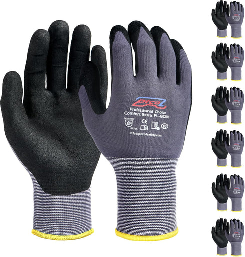 Safety Work Gloves Micro-Foam Nitrile Coated-6 Paris, Seamless Knit Touchscreen Nylon Gloves, with Black Nitrile Grip, for Warehouse, Home Improve...