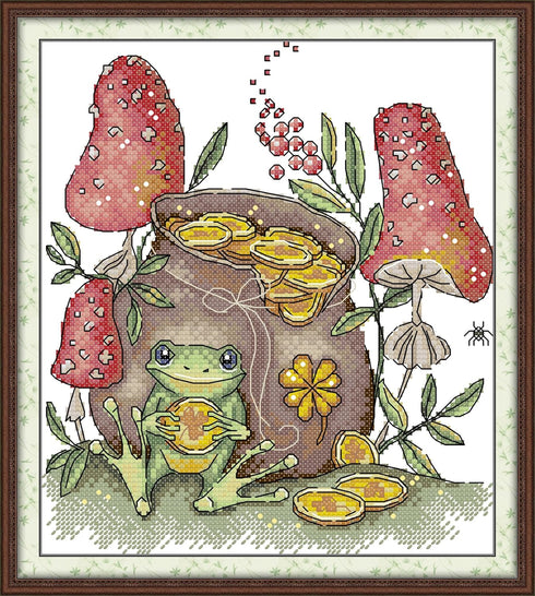 Aiorkeng Cross Stitch Kits Stamped Full Range of Embroidery Starter Kits for Beginners DIY 11CT 3 Strands-Printed Kits Frog's Treasure 28×34cm...