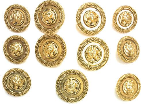 Antique Designer Lion Gold Buttons Sets for Dress and Coats 11pc. (5-7/8 (24mm)/ 6-3/4''(19mm))...