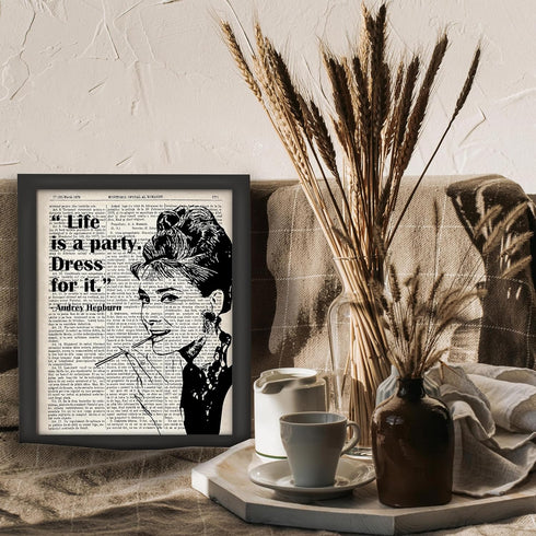 Posterizer 1 pcs-Life is a Party-Audrey Hepburn quote-Quotes and Poems-Famous Figures Art Collection-Decor for Home & Office- UNFRAMED Wall Art...