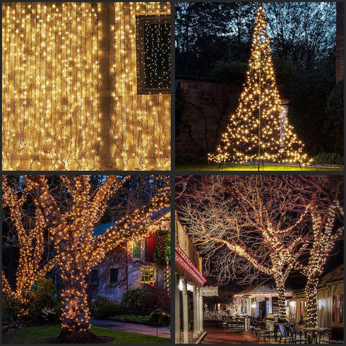 YULETIME 100 ft 300 Count Warm White LED String Lights with 8 Models Adapter, Black Wire Wide Angle 5mm Christmas Lights (Warm White - Black Wire)...
