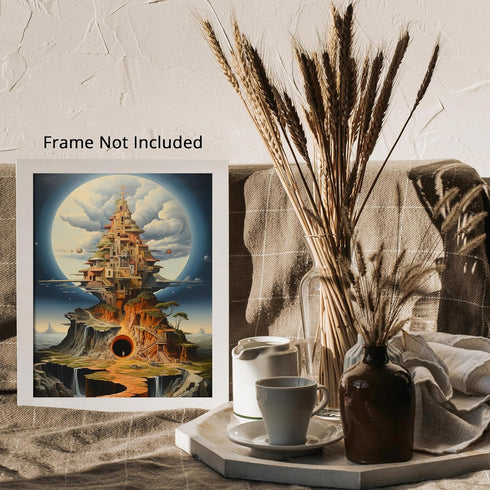 Posterizer 1 pcs-futuristic surreal scenary with mountain city-Abstract & Modern Art-Fantasy & Fiction Art-Gift for Art Lovers-Decor for Home & Of...