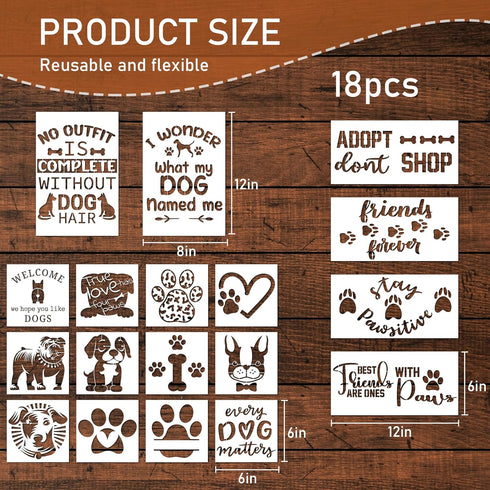 Love Dog Stencils for Painting, 18 Pack Reusable Dog Paw Trail Stencils Drawing Template for Painting on Wood Home Furniture Decor, Dog Painting S...