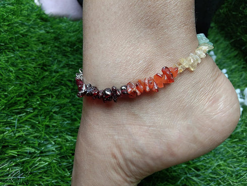Natural Agate Stone With Seven Chakra Anklet For Chakra Baancing For Women's Accessories Healing Adjustable,multicolor...
