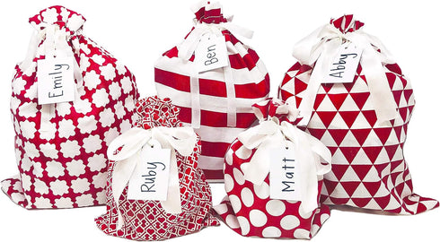 100% Cotton Gift Bags (Standard Set, Red), Set of 5 bags: three 16"x12" and two 10"x8"...