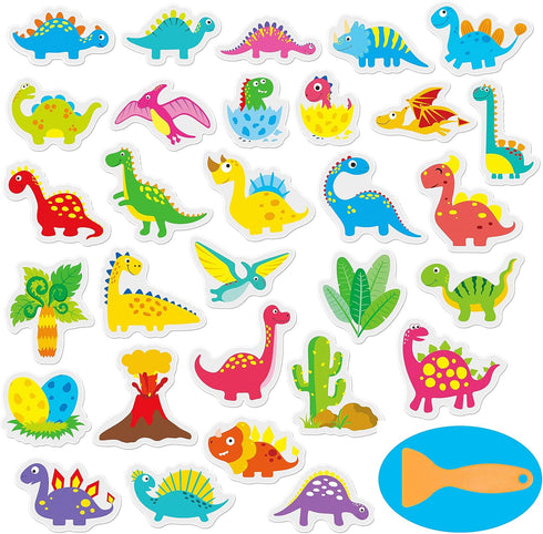 Hebayy 30 Non Slip Bathtub Stickers with Dinosaur Design, Waterproof and Anti Skid for Shower and Bathtub with Premium Scraper...