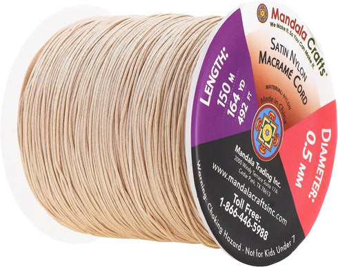 Mandala Crafts Nylon Satin Cord - 0.5mm Nylon Cord for Jewelry Making Beading - 164 Yds Braided Nylon Satin String Champagne Nylon String for Brac...