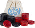 WE Games Checkers Pieces Only, Wooden Checker Board Game Pieces, 24 Black and Red Stackable Player Pieces with a Drawstring Storage Bag, 2 Inch Di...